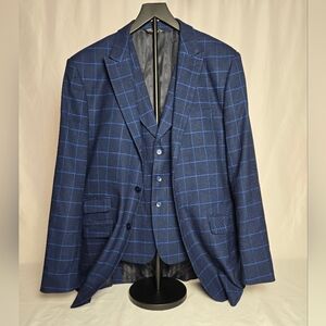 Lineage 38x32 Blue Windowpane Mens 2-piece‎ blazer and vest